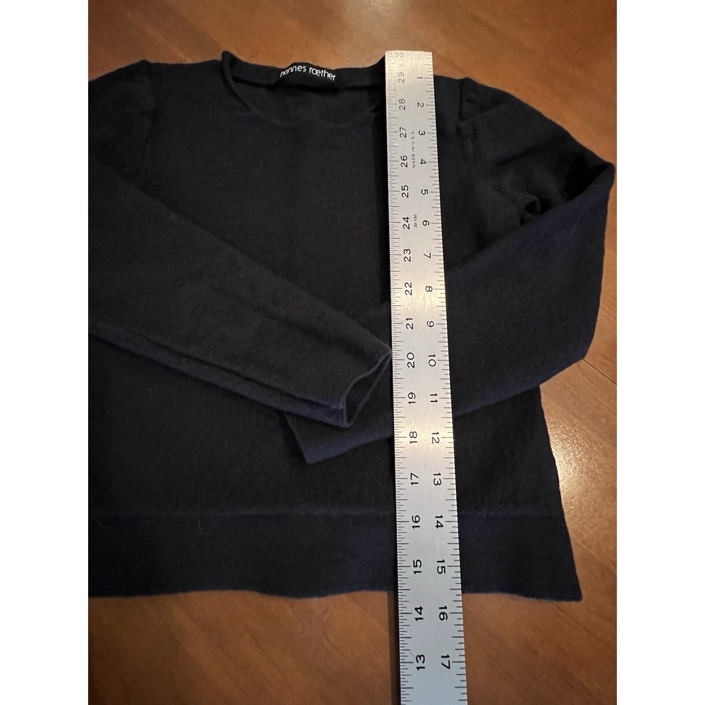 Hannes Roether Black Wm's Virgin Wool Sweater Size XS Rolled Hem Collar - Picture 8 of 15
